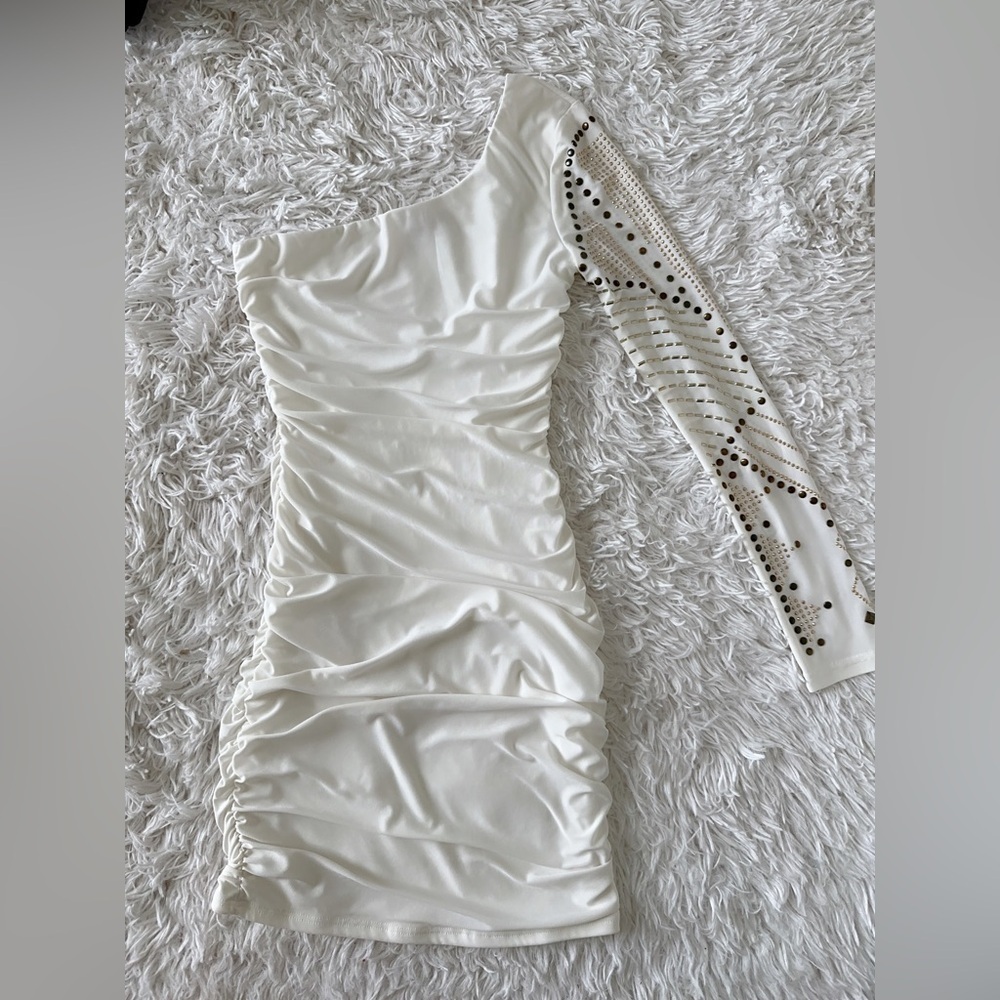 Body Central White Ruched One Shoulder Cocktail Dress